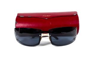 Rare Vintage Cartier Shield Sunglasses Rimless Blue Lens Silver Frame 115 75*15